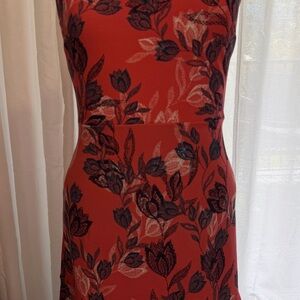 Banana Republic Red and Black Floral Midi Dress